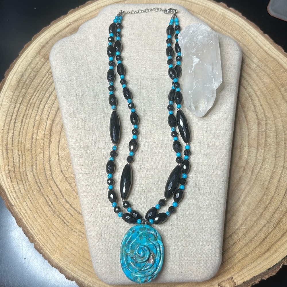 Sally C necklace turquoise color chrysocolla rose flower 925 SX